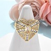 Brass Micro Pave Clear Cubic Zirconia Cuff Rings for Women RJEW-C126-03G-1
