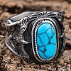 304 Stainless Steel and Synthetic Turquoise Finger Rings for Men FS-WGEFF67-04-2