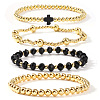4Pcs Golden Brass & Glass Round Beaded Bracelet Sets XG4611-1-1
