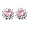 Flower Brass Micro Pave Clear Cubic Zirconia Stud Earrings for Women EJEW-G428-17P-4