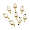 Brass Pave Natural White Shell Flat Round with Heart Pendants KK-C090-37G-1