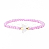 Opaque Acrylic & Brass Beaded Stretch Bracelets BJEW-JB09122-4
