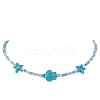 Synthetic Turquoise Starfish & Turtle & Seed Beaded Necklace for Women NJEW-JN04482-01-3