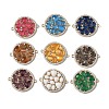 Brass Micro Pave Clear Cubic Zirconia and Glass Flat Round Connector Charms KK-I276-33G-1