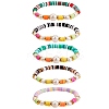 5Pcs 5 Colors Polymer Clay Heishi Beaded Stretch Bracelets Sets BJEW-SZ0001-55-1