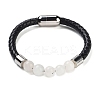 Natural White Moonstone Round Bead Braided Leather Cord Bracelets for Men Women BJEW-A009-11P-05-1