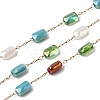 Handmade 304 Stainless Steel Chains with Rectangle Electroplate Glass Beads CHS-K020-20G-1