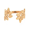 Ion Plating(IP) 304 Stainless Steel Leaf Open Cuff Ring for Women RJEW-C025-09G-2