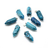 Dyed Natural Blue Agate Gemstone Pointed Pendants X-G-T033-13-1