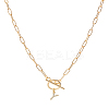 1Pc 304 Stainless Steel Chain & Brass Micro Pave Cubic Zirconia Letter Pendant Necklaces NJEW-LP0001-36Y-G-1