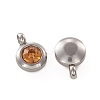 Trendy Original Color 304 Stainless Steel Grade A Rhinestone Flat Round Charm Pendants RB-M030-06G-2