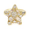 Rack Plating Brass Micro Pave Cubic Zirconia Star Open Cuff Rings for Women RJEW-C080-08G-2