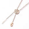 304 Stainless Steel Rose Lariat Necklaces NJEW-I240-18-3