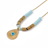 304 Stainless Steel Teardrop with Evil Eye Pendant Necklace for Women LS-NJEW-P269-14G-1