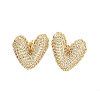 Heart Brass Pave Clear Cubic Zirconia Stud Earrings EJEW-M258-82G-1