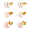 6Pcs 3 Colors Natural Cultured Freshwater Pearl Stud Earrings EJEW-TAC00027-1