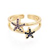 Brass Micro Pave Cubic Zirconia Cuff Rings for Women KK-T071-64G-2