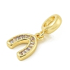 Rack Plating Brass Pave Clear Cubic Zirconia U Shape/Horse Shoes European Dangle Charms KK-Z067-40G-01-2