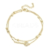Brass Micro Pave Clear Cubic Zirconia Key Link 2-Strand Bracelets KK-CBA6980-20G-4