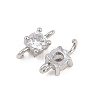 Brass Pave Clear Cubic Zirconia Flat Round Connector Charms KK-H538-21B-P-2