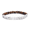 Natural Rainbow Moonstone & Tiger Eye Round Beads Stretch Bracelet for Women BJEW-JB07293-01-1