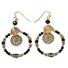 Brass Glass Flat Round with Rondelle Beaded Dangle Earrings FS-WG1FB0A-03-2