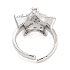 Rack Plating Brass Micro Pave Cubic Zirconia Star Open Cuff Rings for Women RJEW-C080-08P-3