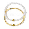2Pcs Minimalist Imitation Pearl & Brass Cross Beaded Stretch Bracelet Sets QX2906-1-1