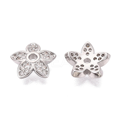 Brass Micro Pave Clear Cubic Zirconia Bead Caps KK-Q071-05P-02-1