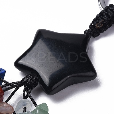 Natural Obsidian Star with Mixed Gemstone Chips Beaded Tassel Keychains KEYC-P012-01P-01-1
