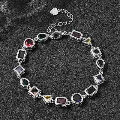 Brass Micro Pave Cubic Zirconia Link Bracelets for Women BJEW-P358-03P-1