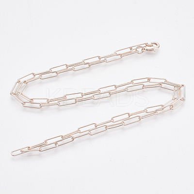 Brass Round Oval Paperclip Chain Necklace Making MAK-S072-04B-RG-1