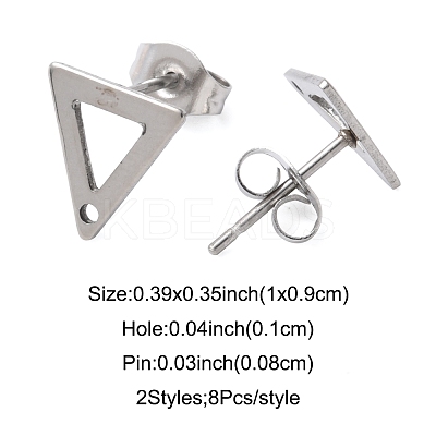 16Pcs 2 Colors 201 Stainless Steel Stud Earring Findings with Hole EJEW-FS0001-17-1