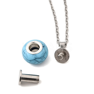 Synthetic Turquoise Rondelle Pendant Urn Ashes Necklaces NJEW-K393-01P-1