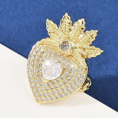 Brass Micro Pave Clear Cubic Zirconia Cuff Rings RJEW-P155-04A-G-1