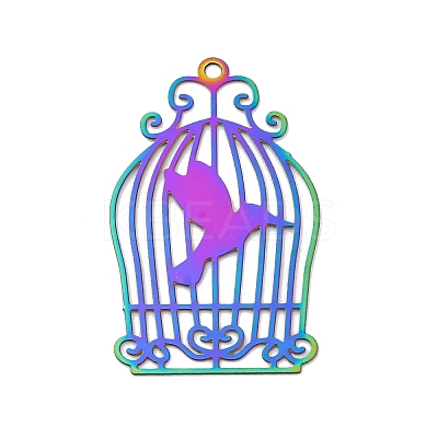 201 Stainless Steel Etched Metal Embellishments Pendants STAS-P382-01A-MC-1