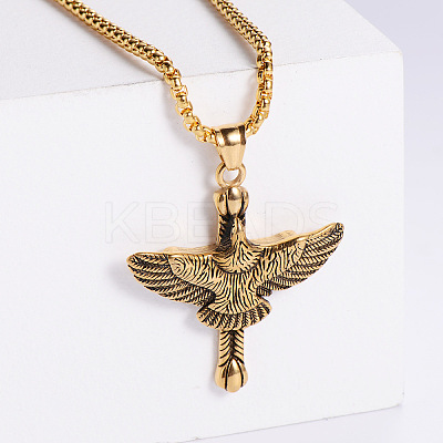 Fashion 304 Stainless Steel Cross Animal Eagle Pendant Necklaces for Men NS1434-2-1
