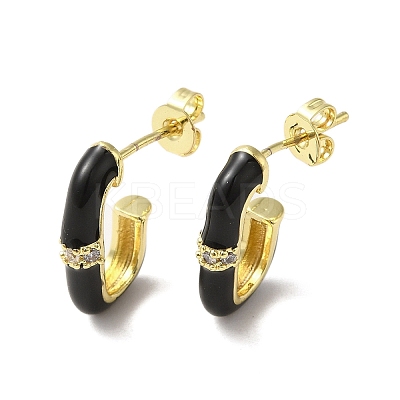 Real 18K Gold Plated Brass Oval Stud Earrings EJEW-L268-020G-01-1