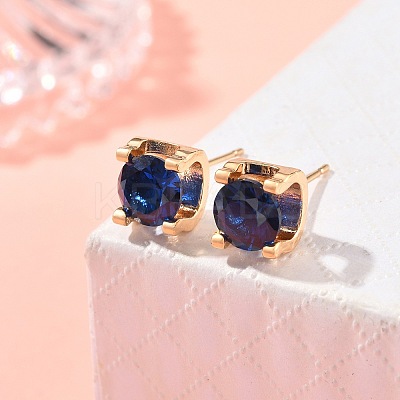 Square Brass Micro Pave Cubic Zirconin Stud Earrings EJEW-D318-03KCG-C-1