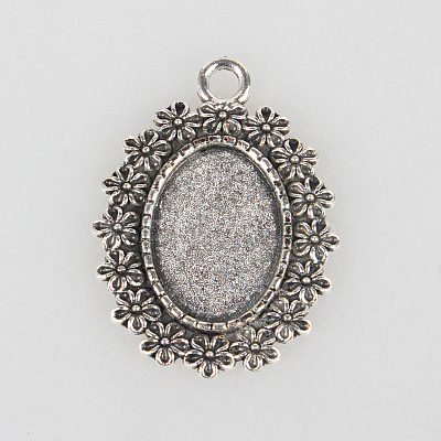 Tibetan Style Alloy Pendant Cabochon Settings X-TIBEP-N003-29AS-1
