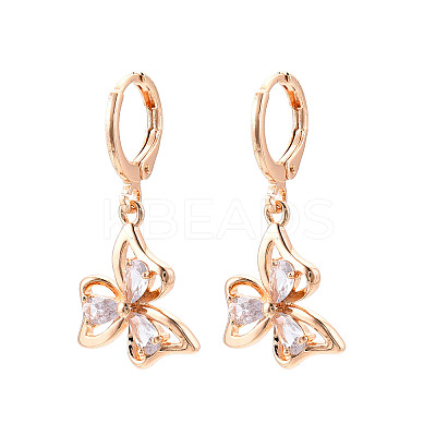 Flower Brass Micro Pave Cubic Zirconia Dangle Leverback Earrings EJEW-N058-09G-1
