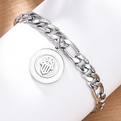 304 Stainless Steel Flat Round with Hamsa Hand Charm Bracelets BJEW-A036-13P-1