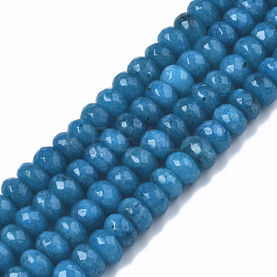 Faceted Rondelle Dyed Natural White Jade Bead Strands G-R343-6x8-02-1