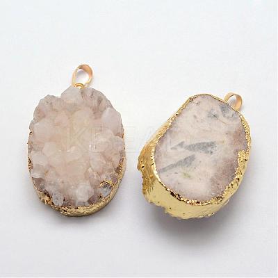 Electroplate Natural Druzy Quartz Crystal Pendants G-F333-K06-1