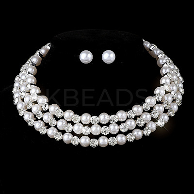 Round Alloy Rhinestone Stud Earrings & Multilayer Chain Necklaces FS-WG65918-05-1