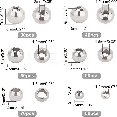 330Pcs 6 Style 202 Stainless Steel Beads STAS-UN0027-07-1