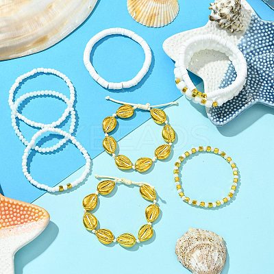 10Pcs 10 Styles Handmade Polymer Clay & Glass Seed Beaded Stretch Bracelet Sets BJEW-SW001581-1