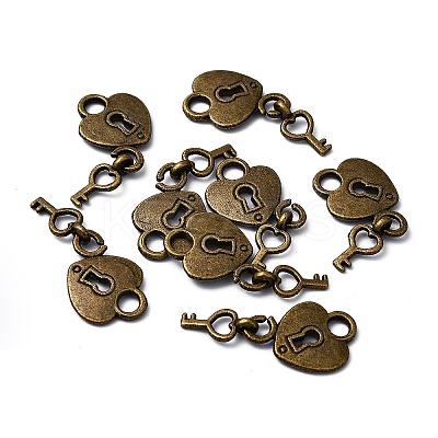 Tibetan Style Padlock and Key Alloy Pendants LS-TIBEP-A11221-AB-NR-1