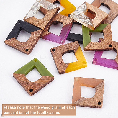 DIY 6 Pairs Rhombus Resin & Walnut Wood Earring Makings DIY-FH0001-94-1