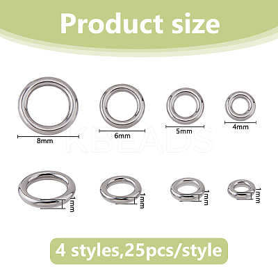 100Pcs 4 Styles 304 Stainless Steel Linking Rings STAS-DC0017-19-1